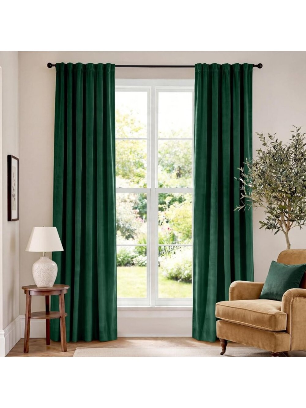 Luxurious Emerald Green Velvet Blackout Curtains, 52x84 Inch, Set of 2 Panels